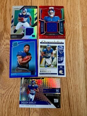 (5) Saquon Barkley Lot RC Press Proof Rookie Prizm Jersey, Certified Patch /299